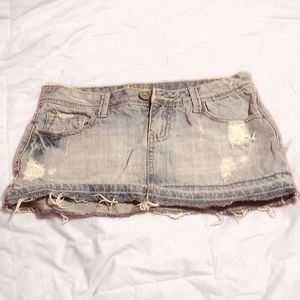 Faded jean mini skirt